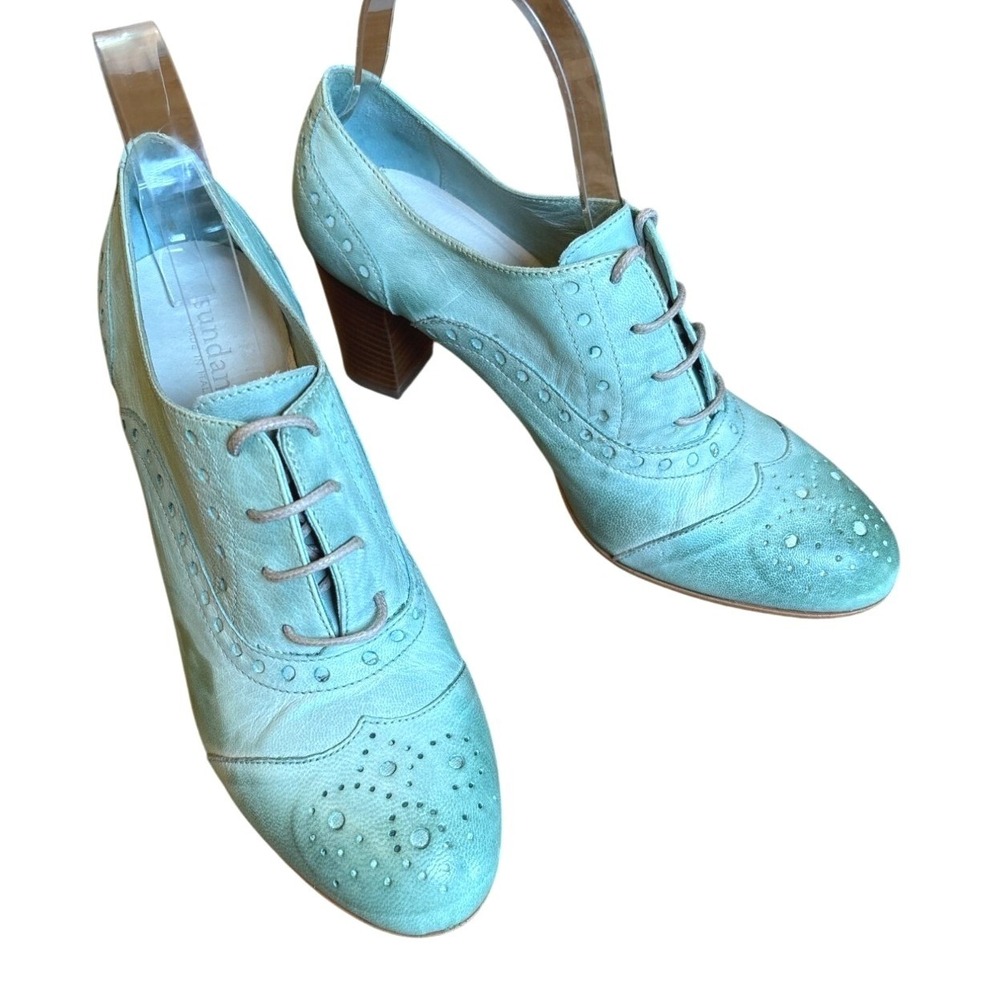 Sundance Size 38/7.5 Teal Green Oxford Shoes‎ Heels Menswear Distressed Laced